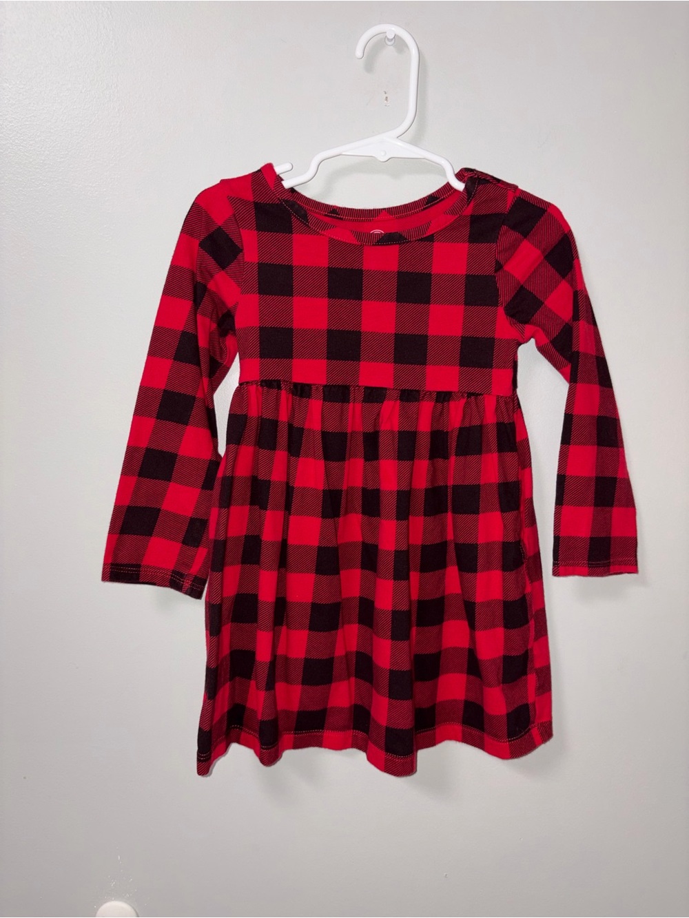 Wonder Nation Red & Black Buffalo Plaid Long Sleeve Dress 3T Christmas Holiday